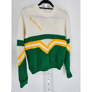 Vtg 1980s Cheerleader Supply Co Sz L Knit Preppy Sweater Eagles Green Yellow